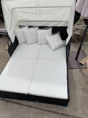 Patio Rattan Daybed with Retractable Canopy and Side Tables