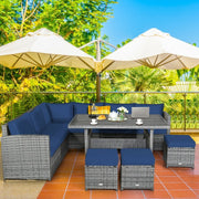 7 Pieces Outdoor Wicker Sectional Sofa Set with Dining Table