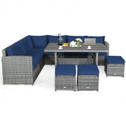 7 Pieces Outdoor Wicker Sectional Sofa Set with Dining Table