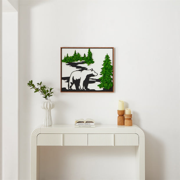 Serene Bear Metal & Moss Wall Art