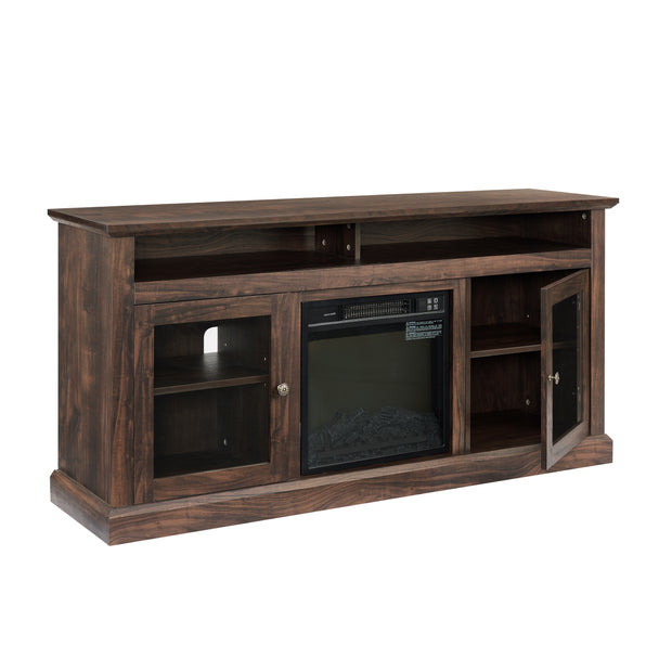 Modern TV Stand with Built-in Fireplace for TVs Up to 65" (Brown)