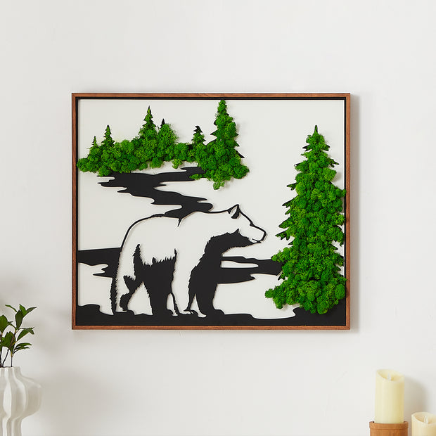 Serene Bear Metal & Moss Wall Art