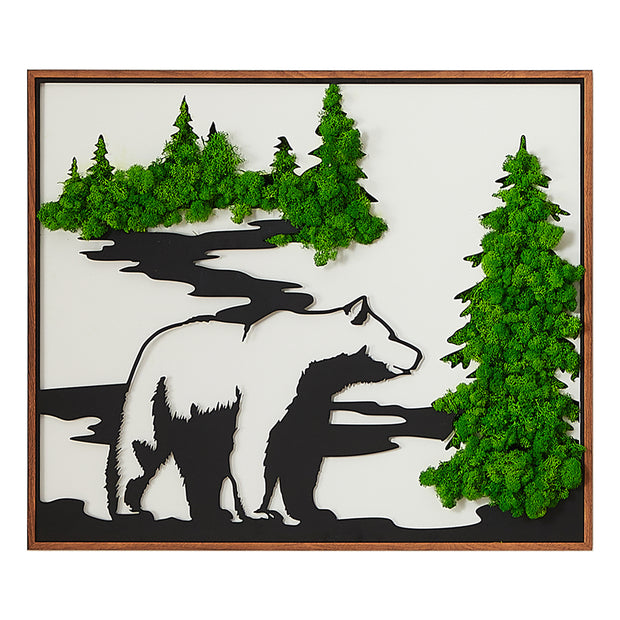 Serene Bear Metal & Moss Wall Art