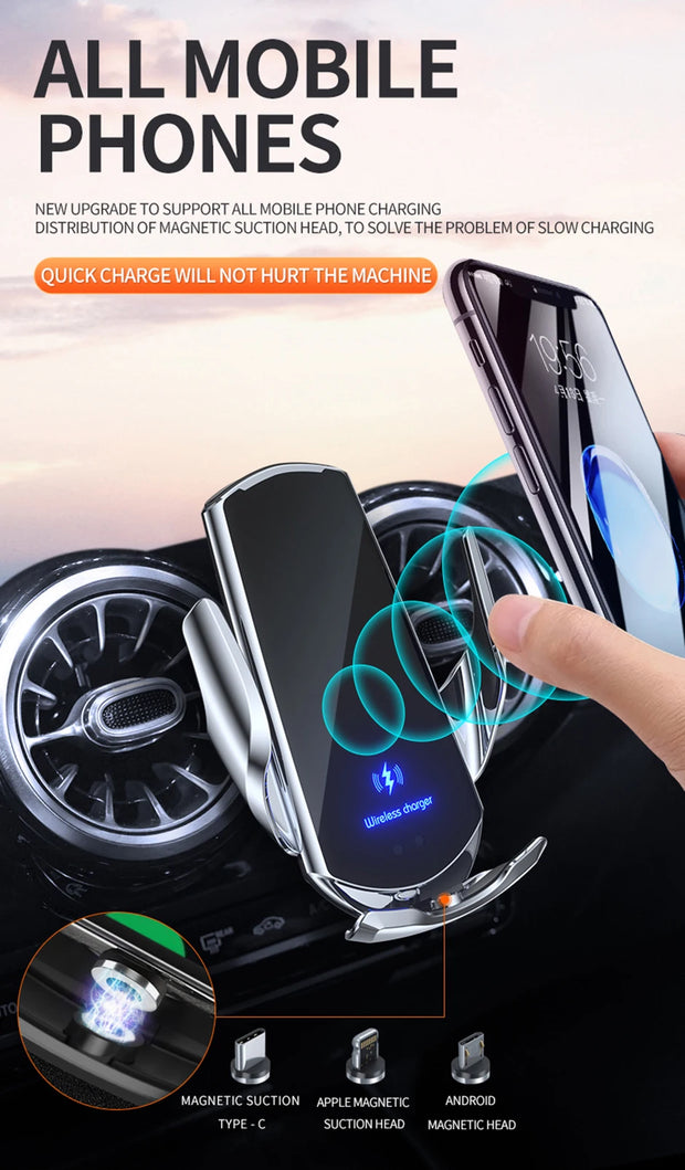 Automatic 30W Car Wireless Charger for iPhone 15 14 13 12 11 Samsung S23 S22 S21 Magnetic USB Infrared Sensor Phone Holder Mount