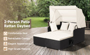 Patio Rattan Daybed with Retractable Canopy and Side Tables