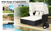 Patio Rattan Daybed with Retractable Canopy and Side Tables