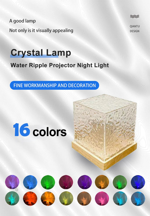 16-Color Water Ripple Projector Night Light | Flame Crystal Lamp with Remote | Home Décor, Relaxation, and Gift for All Occasions