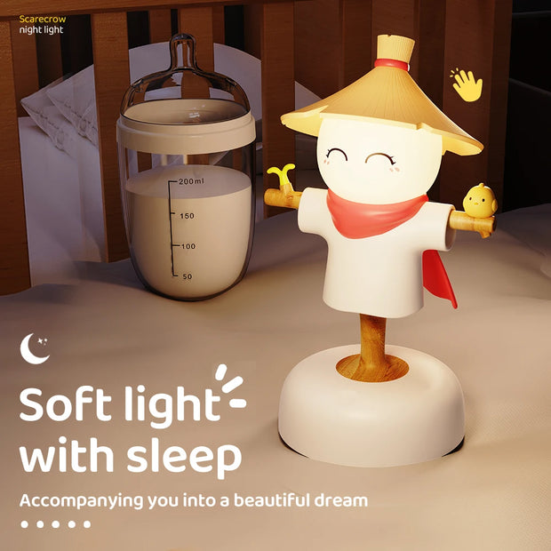 Cute Scarecrow Night Light With Touch Sensor USB Rechargeable 3 Levels Dimmable LED Sleeping Lamp For Children Bedroom Decor