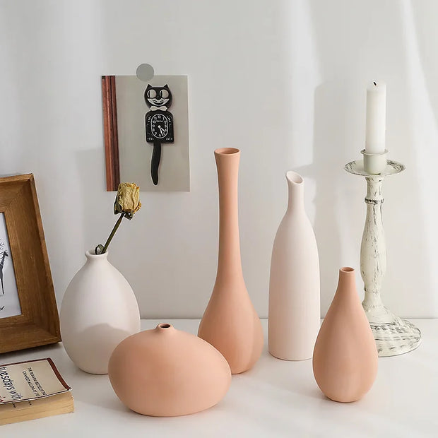 Pale White and Orange Ceramic Vase Collection