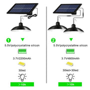 Single or Dual Head Solar Pendant Lights - Remote Controlled LED Lamps