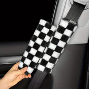 Black & White Checkered Car Seat Belt Covers – 2-Pack Stylish Shoulder Pads for Interior Protection