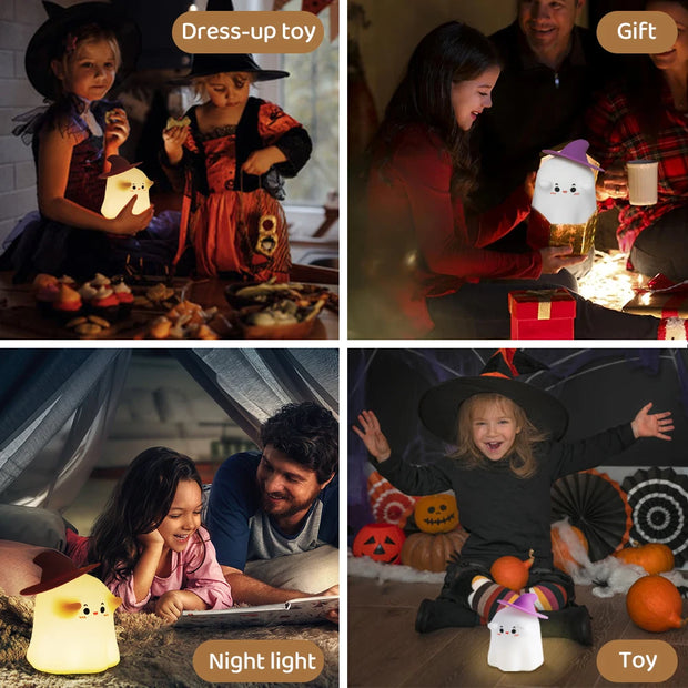 Funny Silicone Ghost Night Light Dimmable Rechargeable Nursery Nightlights Beside Touch Lamp for Kids Room Halloween Decor