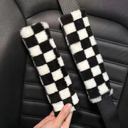 Black & White Checkered Car Seat Belt Covers – 2-Pack Stylish Shoulder Pads for Interior Protection