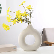 Nordic Circular Hollow Ceramic Donut Vase - Modern Home and Office Decor