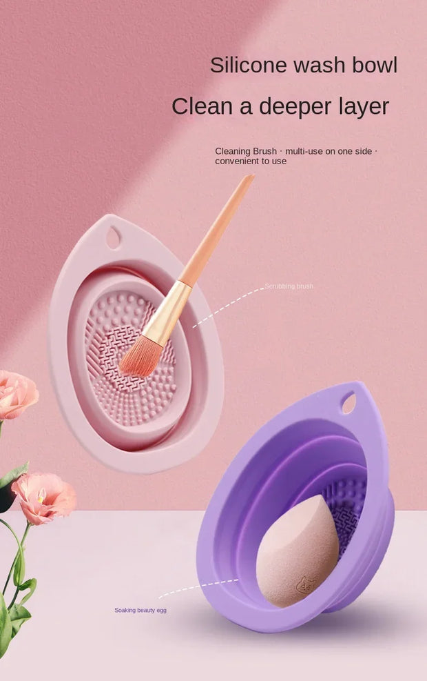 Silicone Makeup Brush Cleaner Folding Powder Puff Cleaning Bowl Eyeshadow Brushes Washing Soft Mat Beauty Tools Scrubber Box