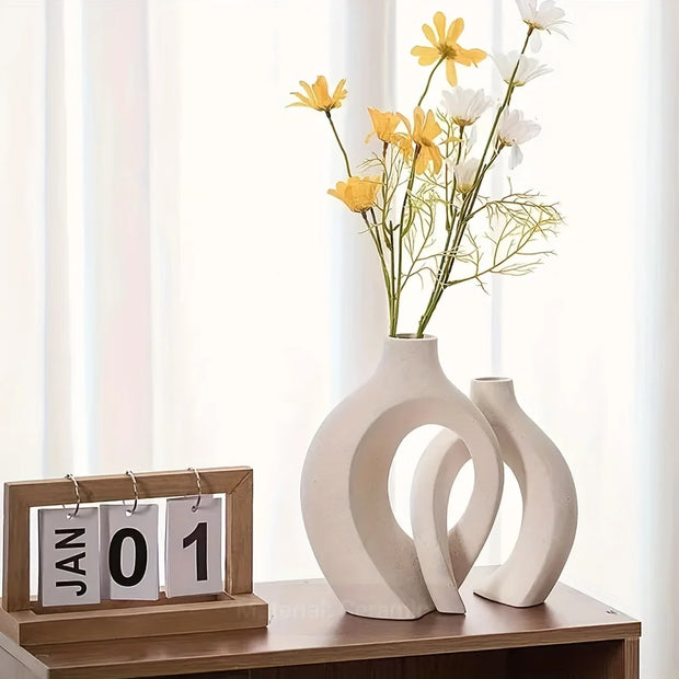 Hollow Nordic Modern Ceramic Vase Set - 2 Piece Modern Boho Home Decor