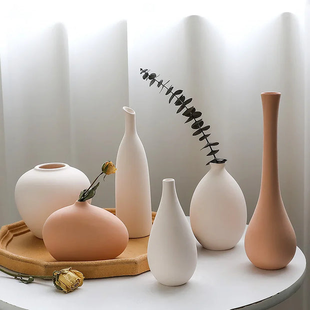 Pale White and Orange Ceramic Vase Collection