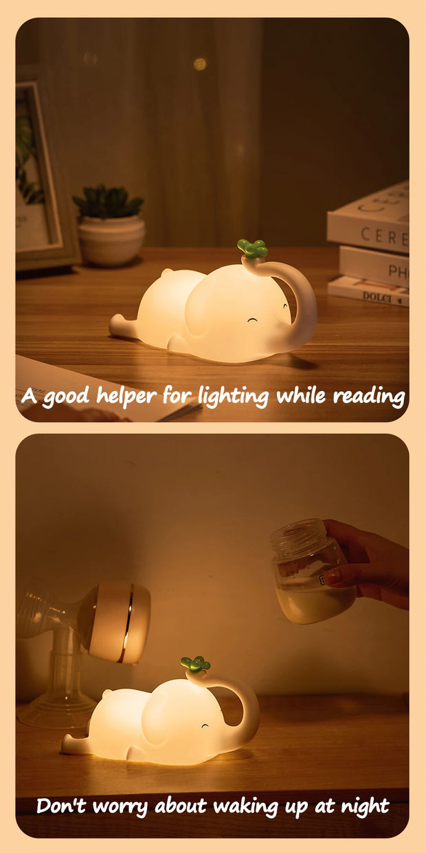 Cute Elephant Silicone Night Light for Kids | Dimmable LED Lamp with Timer | Baby Sleep Aid for Bedside & Nursery | Perfect Gift for Birthdays & Holidays