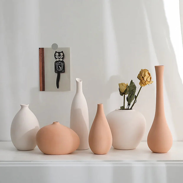 Pale White and Orange Ceramic Vase Collection