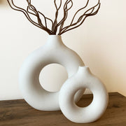 Nordic Circular Hollow Ceramic Donut Vase - Modern Home and Office Decor