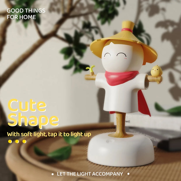 Cute Scarecrow Night Light With Touch Sensor USB Rechargeable 3 Levels Dimmable LED Sleeping Lamp For Children Bedroom Decor