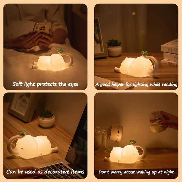 Cute Elephant Silicone Night Light for Kids | Dimmable LED Lamp with Timer | Baby Sleep Aid for Bedside & Nursery | Perfect Gift for Birthdays & Holidays