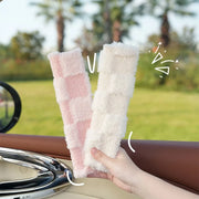 Plush Checkered Seat Belt Cover - Pink & White / Beige | Comfortable & Stylish Car Seatbelt Pads | Home Auto Accessories