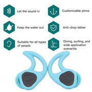 Aqua U Surfer/Swimmer Ear Plugs Blocks Out Water Lets Sound in Universal-fit Lanyard Swimming Surfing Diving Water Activities