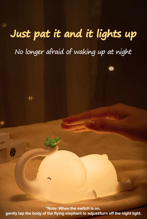 Cute Elephant Silicone Night Light for Kids | Dimmable LED Lamp with Timer | Baby Sleep Aid for Bedside & Nursery | Perfect Gift for Birthdays & Holidays