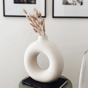 Nordic Circular Hollow Ceramic Donut Vase - Modern Home and Office Decor