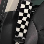 Black & White Checkered Car Seat Belt Covers – 2-Pack Stylish Shoulder Pads for Interior Protection