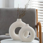 Nordic Circular Hollow Ceramic Donut Vase - Modern Home and Office Decor