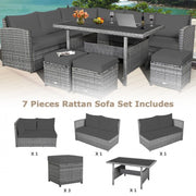 7 Pieces Outdoor Wicker Sectional Sofa Set with Dining Table