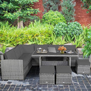 7 Pieces Outdoor Wicker Sectional Sofa Set with Dining Table