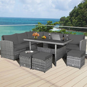 7 Pieces Outdoor Wicker Sectional Sofa Set with Dining Table