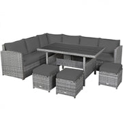 7 Pieces Outdoor Wicker Sectional Sofa Set with Dining Table