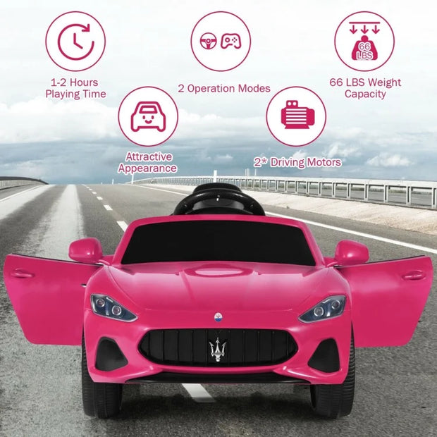 Pink Maserati GranCabrio Sport 12V Kids Ride-On: Remote Control & Lights