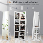 360° Rotating Mirror Lockable Jewelry Cabinet Armoire 3 Color LED Modes