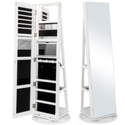 360° Rotating Mirror Lockable Jewelry Cabinet Armoire 3 Color LED Modes