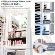 360° Rotating Mirror Lockable Jewelry Cabinet Armoire 3 Color LED Modes