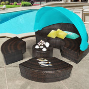 Round Patio Daybed with Retractable Canopy and Coffee Table