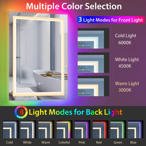 Colorful Light Wall Mirror with Anti-Fog Feature