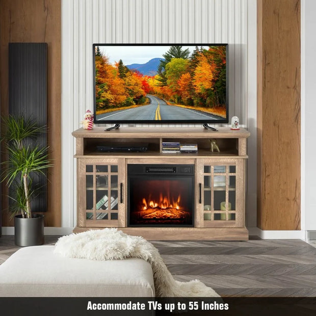 Electric Fireplace TV Stand with Cabinets for TVs Up to 55"