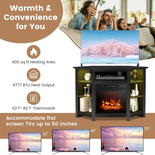 Fireplace Corner TV Stand with LED Lights and Smart APP Control for TVs up to 50"