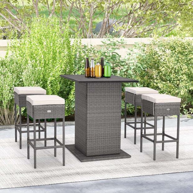 5-Piece Wicker Patio Bar Set with Hidden Storage