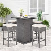 5-Piece Wicker Patio Bar Set with Hidden Storage