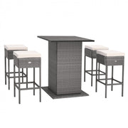 5-Piece Wicker Patio Bar Set with Hidden Storage