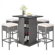 5-Piece Wicker Patio Bar Set with Hidden Storage