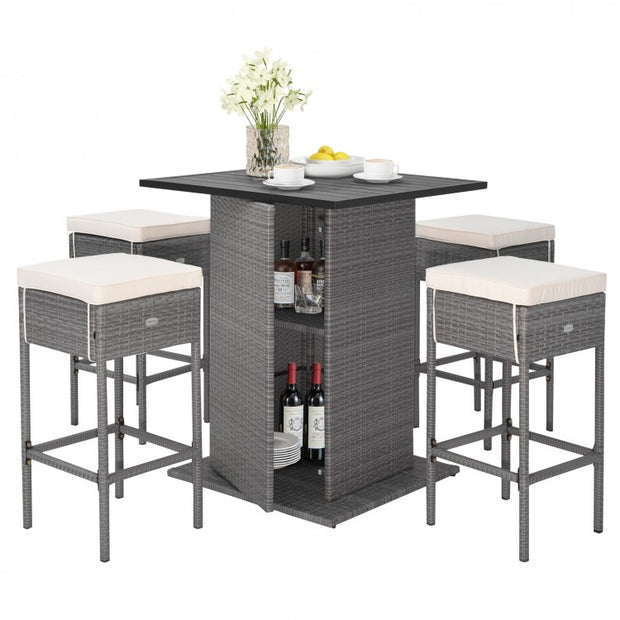 5-Piece Wicker Patio Bar Set with Hidden Storage