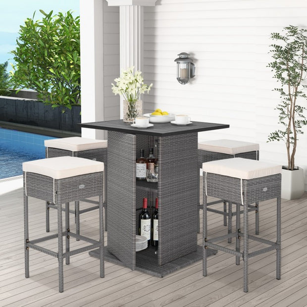 5-Piece Wicker Patio Bar Set with Hidden Storage